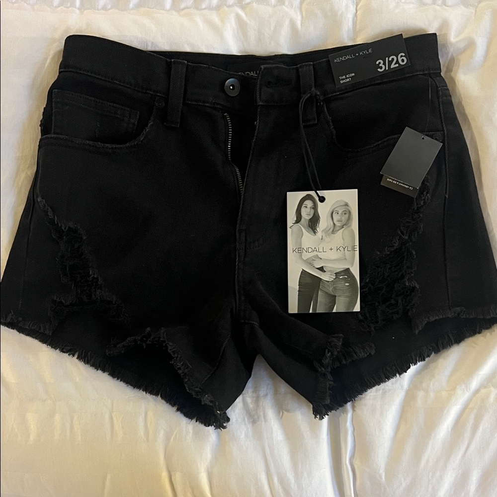 Kendall & Kylie Jet Black Distressed Jean Shorts